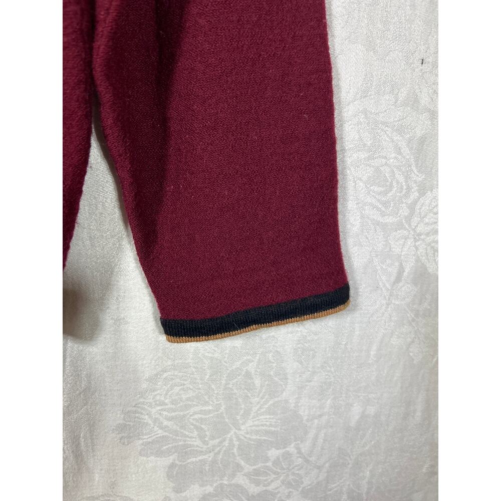 Vintage Cardigan Sweater Burgundy 1X Wool Tan Embroidered Zip Felt Koret - Picture 2 of 10